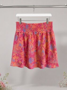 Rails Pink Orange Purple Floral Smocked Mini Skirt